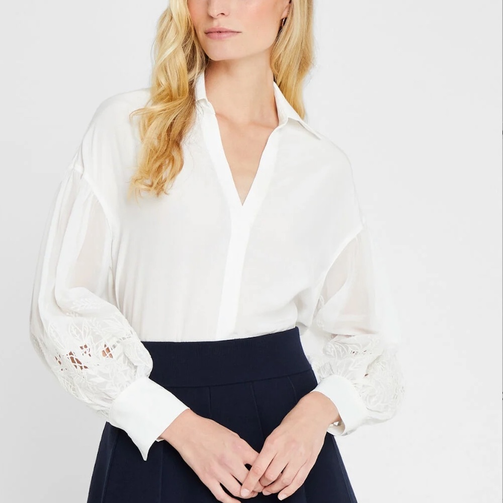 Embroidered Balloon Sleeve Blouse - New With Tags - NEVER WORN - White